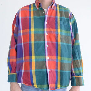 Vintage 90S Oakton Limited Teal And Red Checker Pattern Button Down Shirt